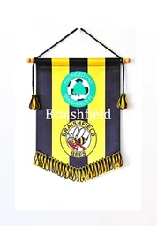 High-quality printed sports pennants with gold and black tassel fringe